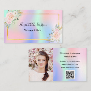 Carte De Visite Coloris rose violet photo florale code qr