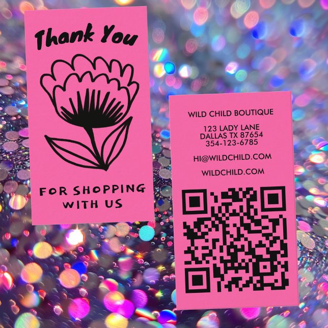 Carte De Visite COMMANDE DE FLEURS MINIMALES MERCI code QR Floral (BOLD BLOOM ORDER THANK YOU Minimal PINK Floral QR code Business Card
)