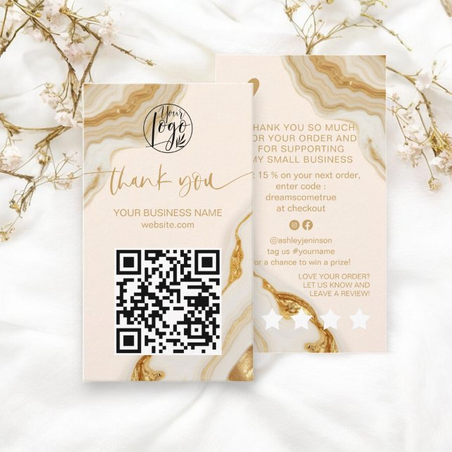 Carte De Visite Commande de Merci en or de marbre de luxe (Luxury Chic Marble Gold Foil Thank You Order Business Card)