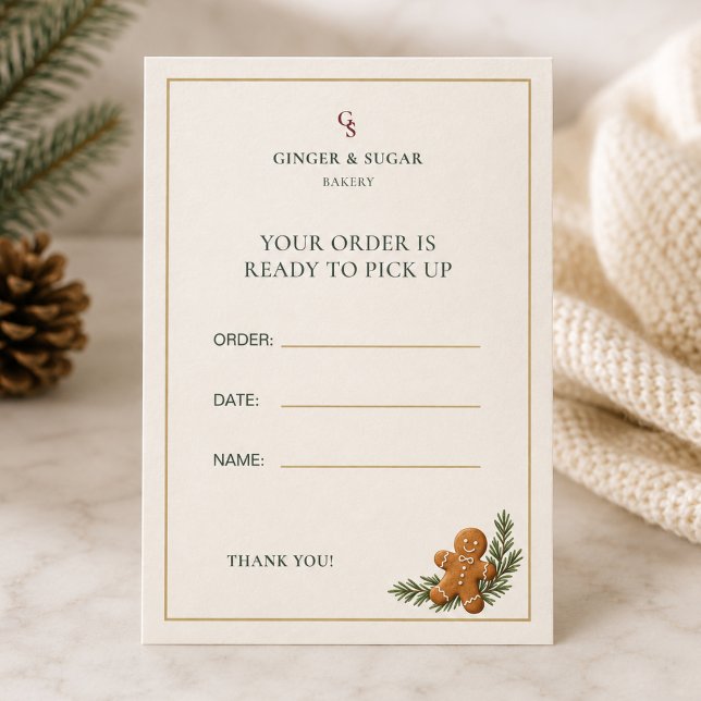 Carte De Visite Commande de ramassage de boulangerie de Noël au pa (Modern Gingerbread Christmas Bakery Order Pickup Business Card)