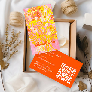 Carte De Visite Commande MERCI Aquarelle Bouquet de marais QR Code