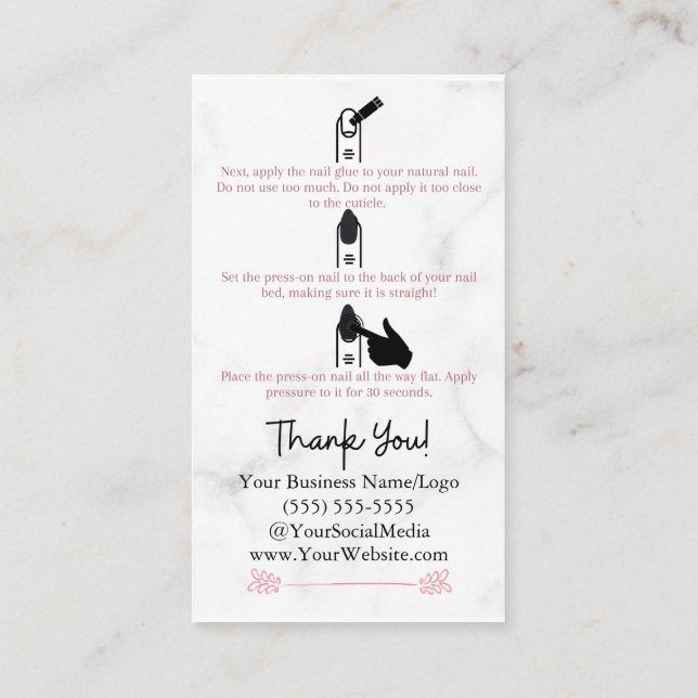 Carte De Visite Comment appliquer les clous de presse Instructions (Dos)