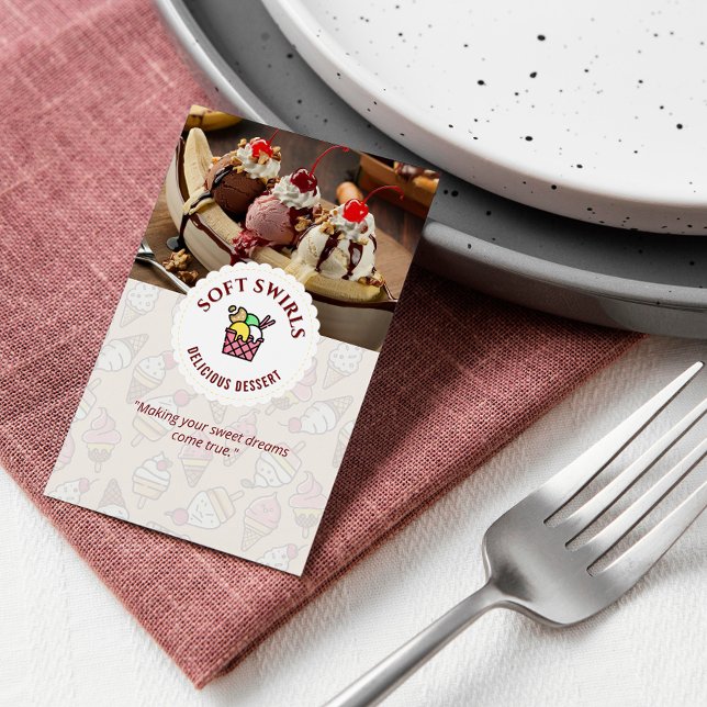 Carte De Visite Commerce de crème glacée | Délicieuse crème desser (Créateur téléchargé)