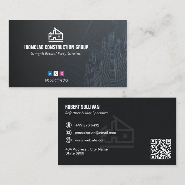 Carte De Visite Commercial Building Contractors | Dark Minimalist (Devant / Derrière)