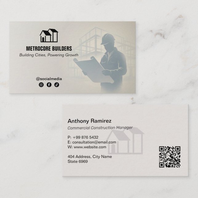 Carte De Visite Commercial Building Contractors | Gray Sketch (Devant / Derrière)