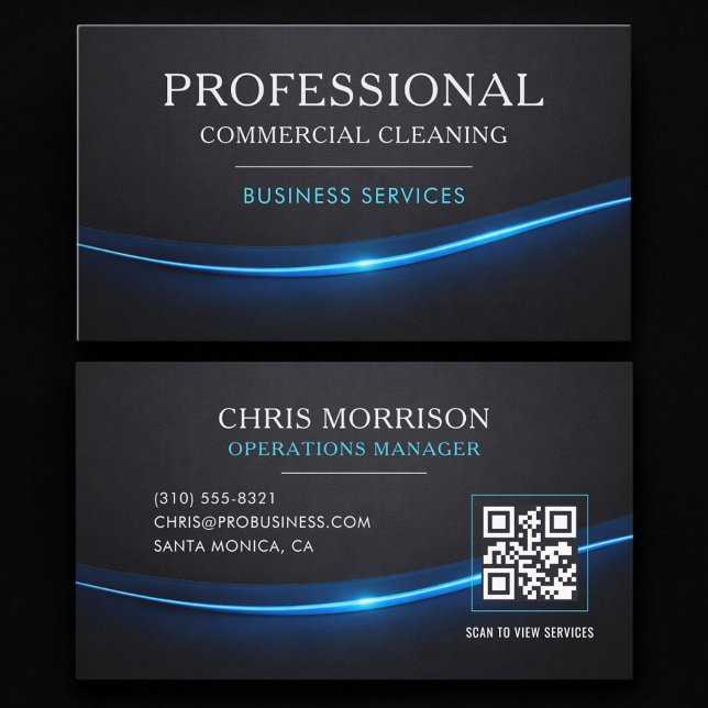 Carte De Visite Commercial Cleaning Services QR Code Professional (Créateur téléchargé)