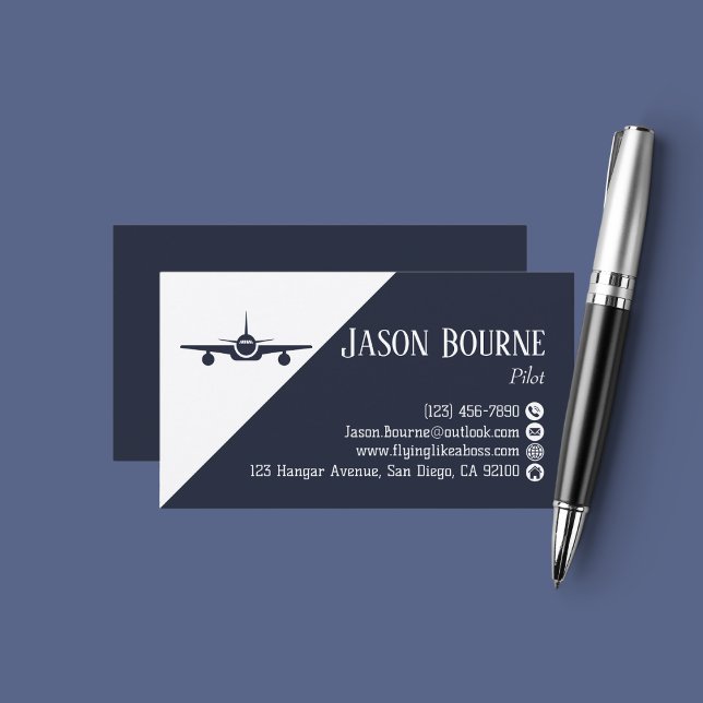 Carte De Visite Compagnie d'aviation de pilote professionnel Navy  (Créateur téléchargé)