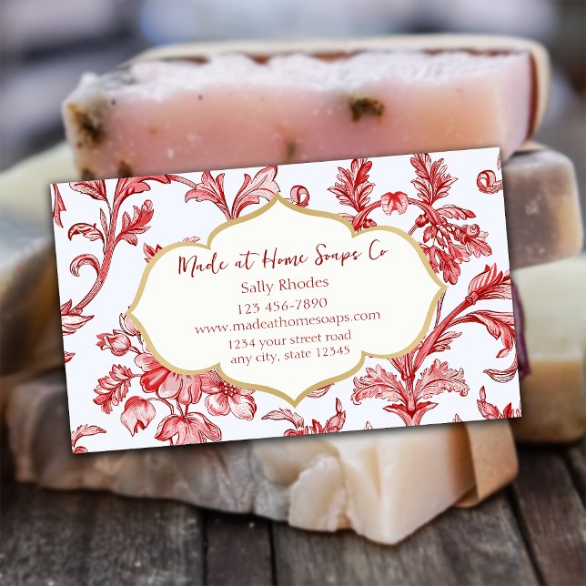 Carte De Visite Compagnie de savon à la main Red Floral (Créateur téléchargé)