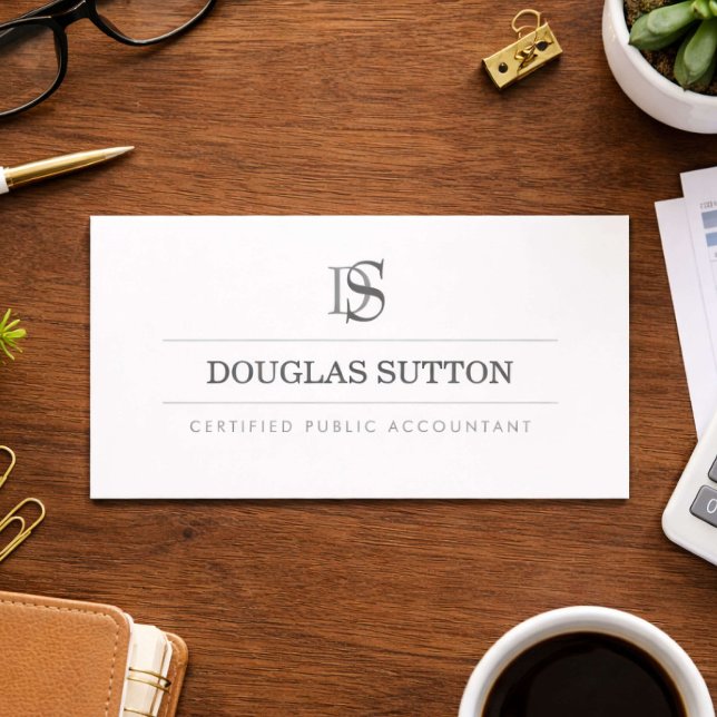 Carte De Visite Comptable agréé CPA Monogramme Professionnel Blanc (Créateur téléchargé)