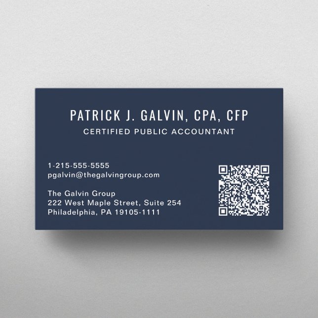 Carte de visite comptable CPA Code QR bleu (CPA Accountant QR Code Blue Photo Business Card)