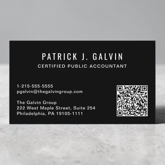 Carte de visite comptable CPA Code QR noir (CPA Accountant Black QR Code Business Card)