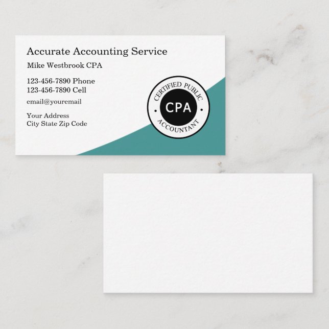 Carte De Visite Comptable CPA de conception professionnelle (Devant / Derrière)
