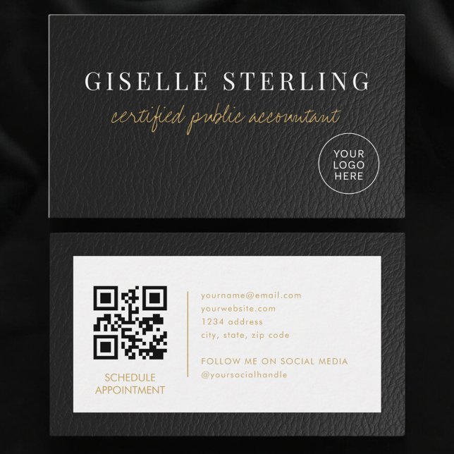 Carte de visite comptable CPA en cuir faux Logo QR (Créateur téléchargé)