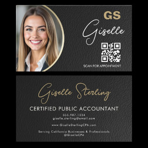 Carte de visite comptable CPA QR Code Faux cuir Ph