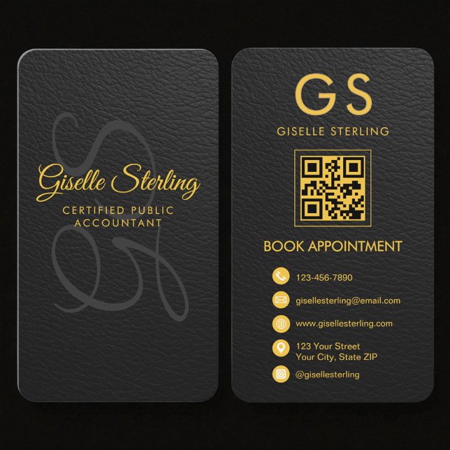 Carte De Visite Comptable Fiscal CPA Faux Cuir Noir (Créateur téléchargé)