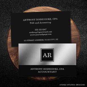 Carte De Visite Comptable Monogramme moderne Silver