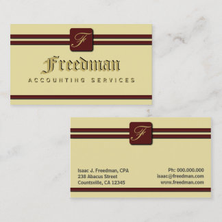 Carte De Visite Comptable professionnelle Monogram Cream Burgundy