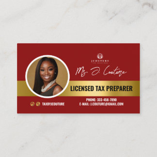 Carte de visite comptable Red & Gold Tax Preparing