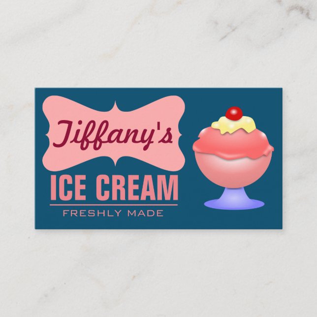 Carte De Visite Comptoir de Glaces Rétro | Dimanche Rose | Crème G (Devant)