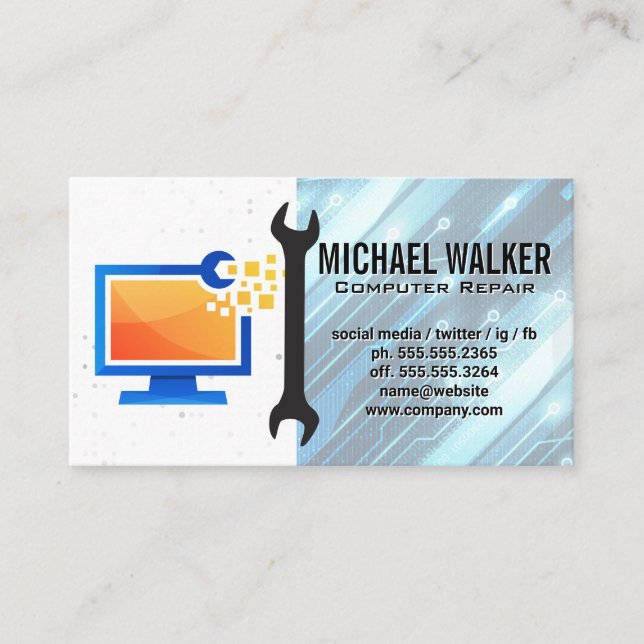 Carte De Visite Computer Repair Modern | Technician Wrench (Devant)
