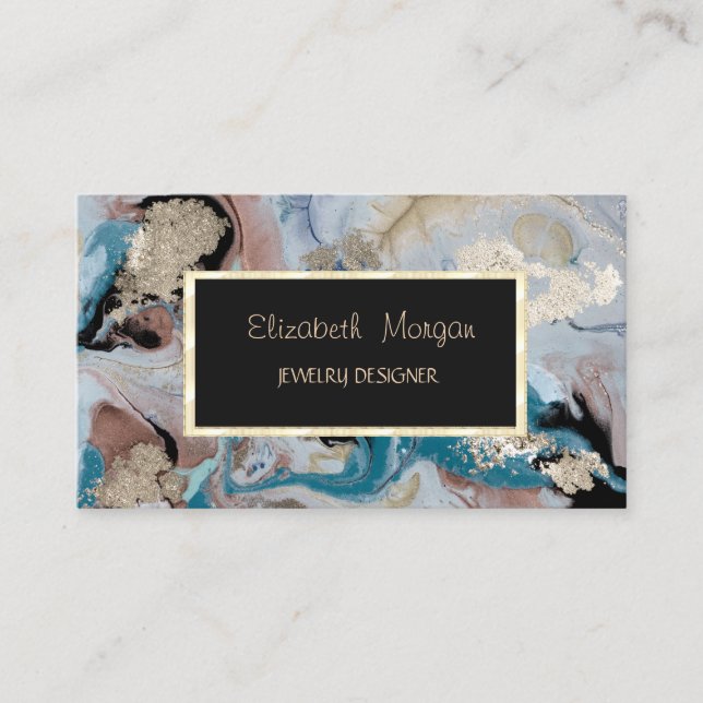 Carte De Visite Concepteur de bijoux à texture de marbre doré cool (Devant)