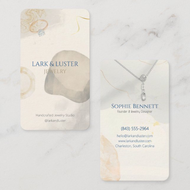 Carte De Visite Concepteur de bijoux abstraits neutres (Devant / Derrière)