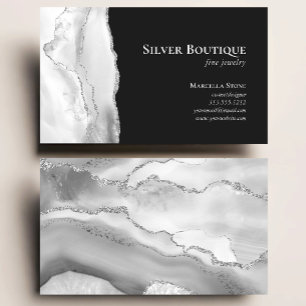 Carte De Visite Concepteur de bijoux en géode d'agate gris blanc a