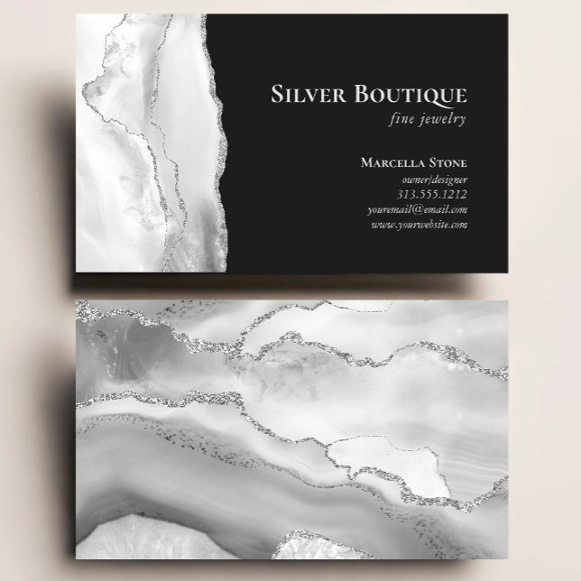 Carte De Visite Concepteur de bijoux en géode d'agate gris blanc a (Créateur téléchargé)