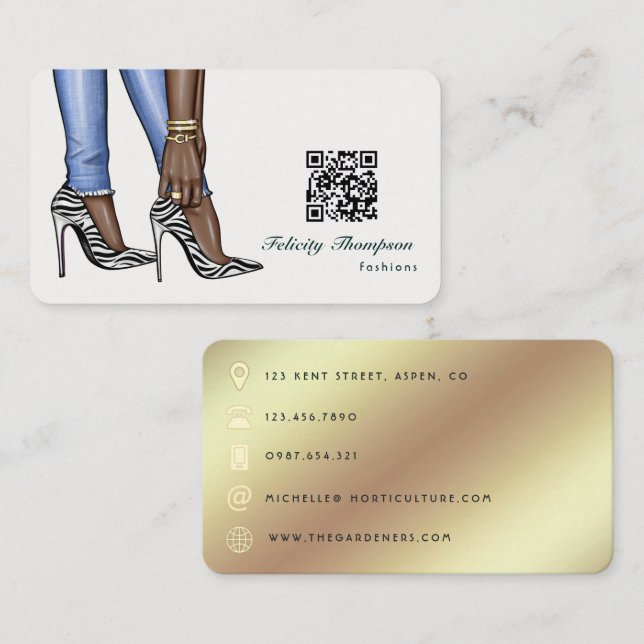 Carte De Visite Concepteur de mode QR Code affaires Glam Chic Or C (Devant / Derrière)