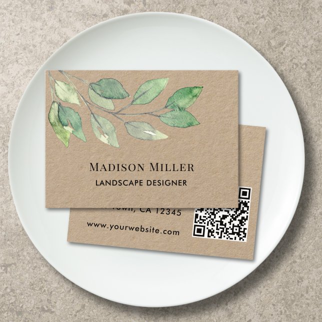 Carte De Visite Concepteur de paysages Code QR Verdure  (Créateur téléchargé)