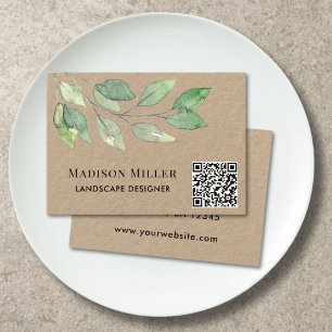 Carte De Visite Concepteur de paysages QR Code Aquarelle Végétatio