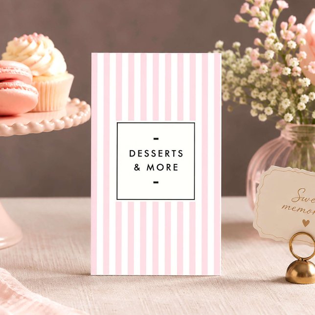 Carte De Visite Concepteur de table de desserts à rayures rose rét (Créateur téléchargé)