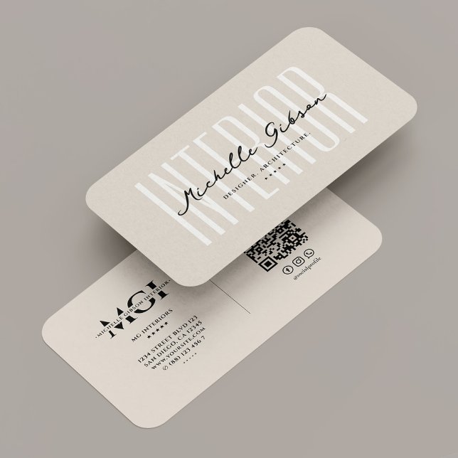 Carte De Visite Concepteur d'intérieur Architecture Élégant Sable  (Interior Designer Architecture Elegant Sand Beige Business Card
)