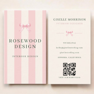 Carte De Visite Concepteur d'intérieur Code QR à ruban rose et ver