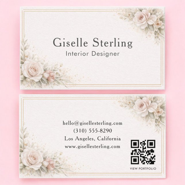 Carte De Visite Concepteur d'intérieur Code QR floral neutre (Créateur téléchargé)