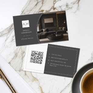 Carte De Visite Concepteur d'intérieur de code QR photo de luxe