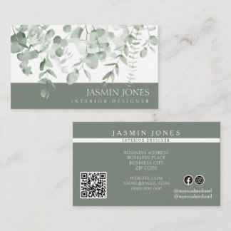 Carte De Visite Concepteur d'intérieur Eucalyptus Vert Aquarelle