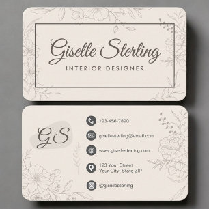 Carte De Visite Concepteur d'intérieur Fleur neutre