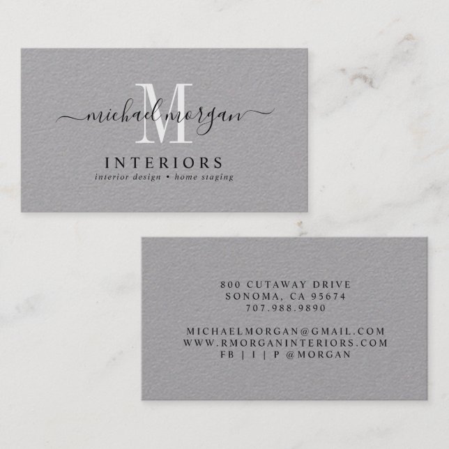 Carte De Visite Concepteur d'intérieur Moderne Simple Script Entre (Devant / Derrière)
