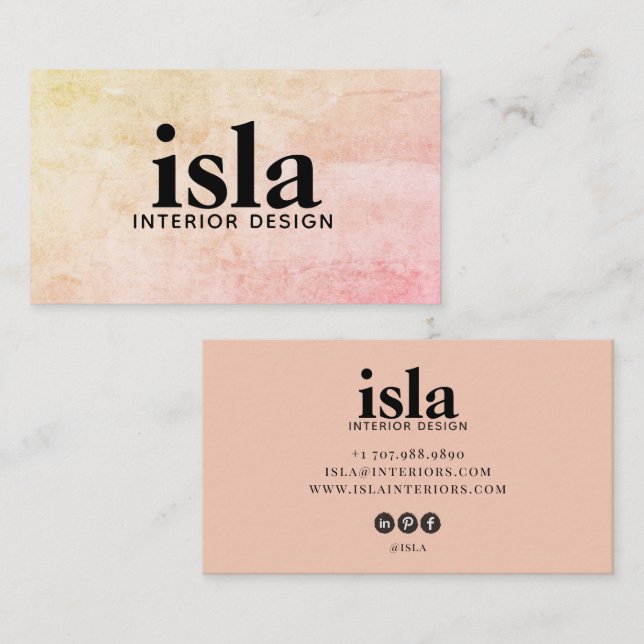 Carte De Visite Concepteur d'intérieur Texture Rose Pêche Douce (Devant / Derrière)