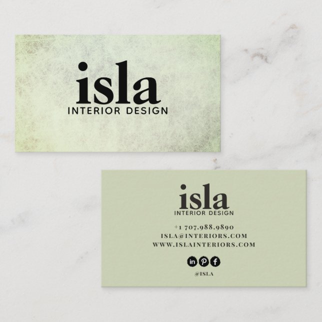 Carte De Visite Concepteur d'intérieur Texture Vert Sauge Doux (Devant / Derrière)