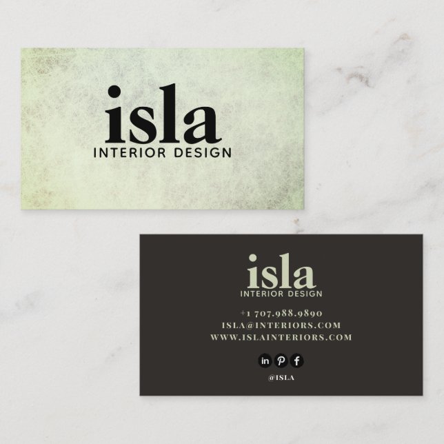 Carte De Visite Concepteur d'intérieur Texture Vert Sauge Doux (Devant / Derrière)