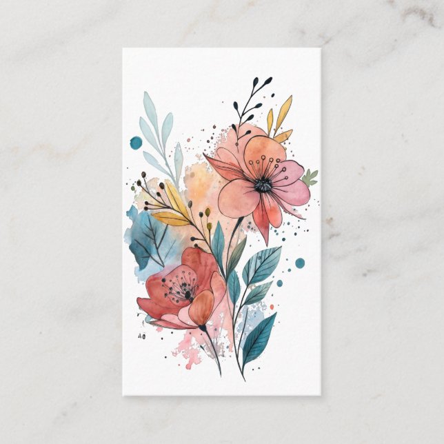 Carte De Visite Conception aquarelle florale vibrante (Devant)