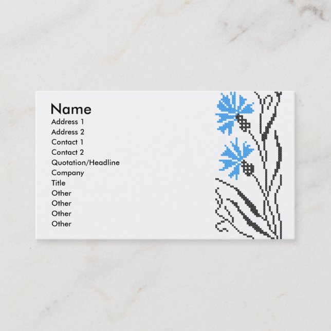 Carte De Visite Conception bleue de point de croix de bleuet (Devant)