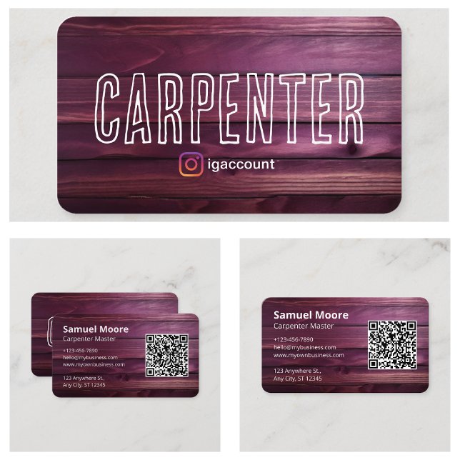 Carte De Visite Conception Charpentier Rustique Code QR Menuiserie (Design Rustic Carpenter QR Code Woodworking Business Card
)