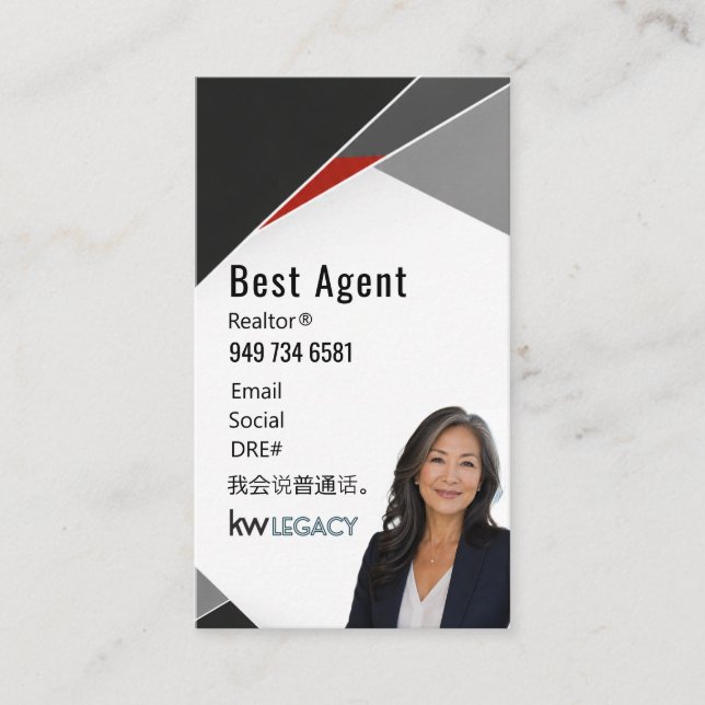 Carte De Visite conception d'agent triangle KW Legacy PHOTO vertic (Devant)