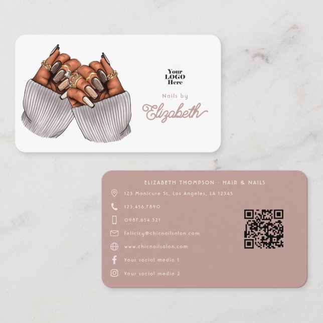 Carte De Visite Conception d'Art Nail Africain Américain Inspiré p (Devant / Derrière)