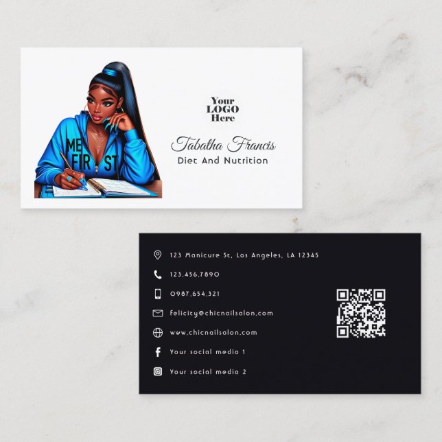 Carte De Visite Conception d'autonomisation de femme afro noire au (Devant / Derrière)