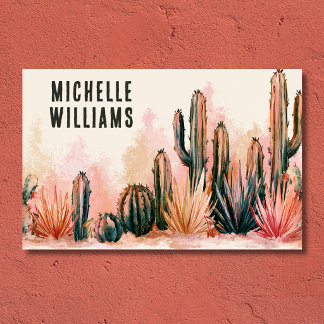 Carte De Visite Conception de aquarelle de cactus du désert Boho