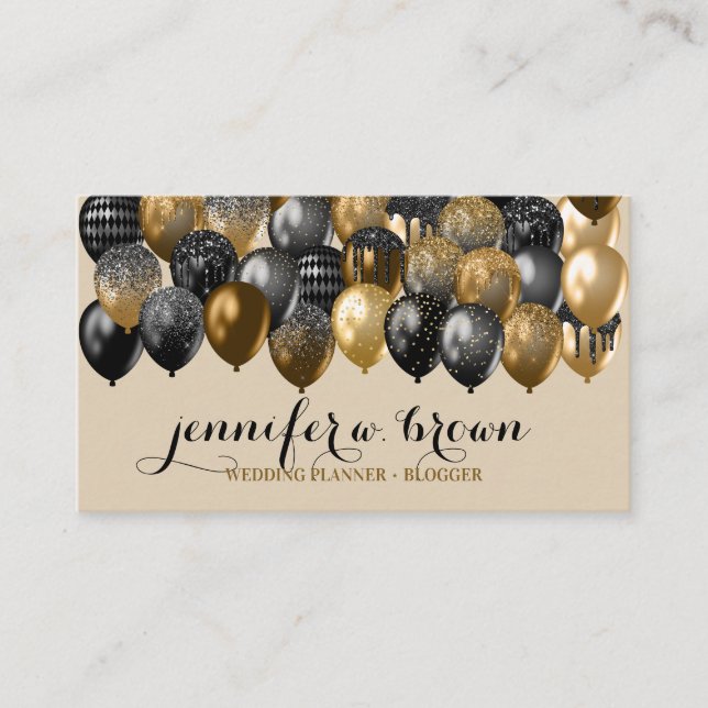 Carte De Visite Conception de ballon de fête avec paillettes beige (Devant)